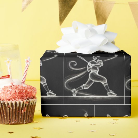 Neon honkbalspeler met lichte paden cadeaupapier (Verjaardagsfeest)