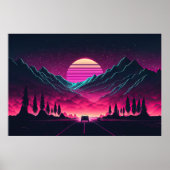 Neon Horizons: Een Synthwave Mountain Drive Poster (Voorkant)