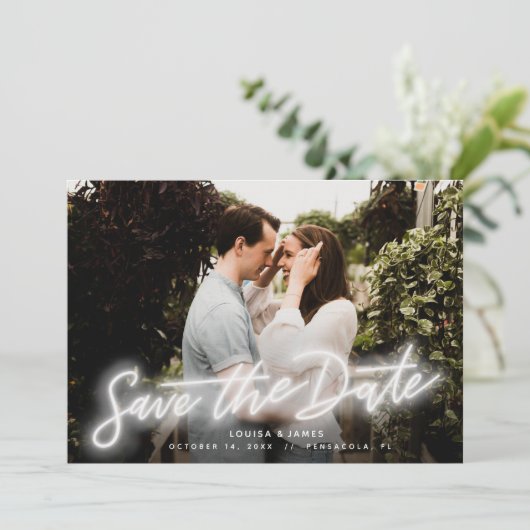 Neon Horizontal Foto slaat de datum op Kaart (Staand voorkant)