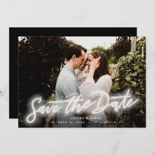 Neon Horizontal Foto slaat de datum op Kaart (Voorkant / Achterkant)