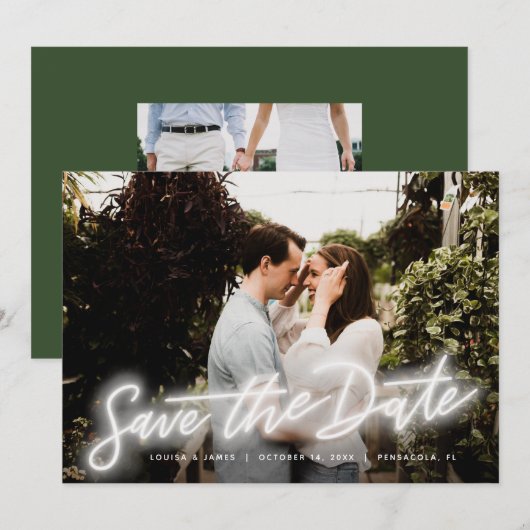 Neon Horizontal Foto slaat de datum op Kaart (Voorkant / Achterkant)