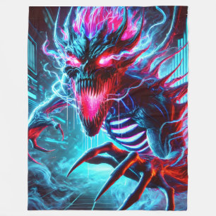 Neon Horror Monster Gloeiende Ogen Cyberpunk Donke Fleece Deken