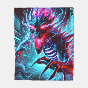 Neon Horror Monster Gloeiende Ogen Cyberpunk Donke Fleece Deken