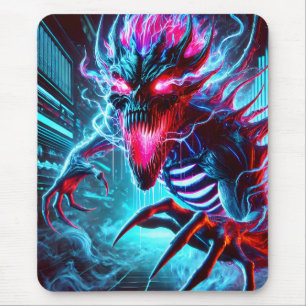 Neon Horror Monster Gloeiende Ogen Cyberpunk Donke Muismat
