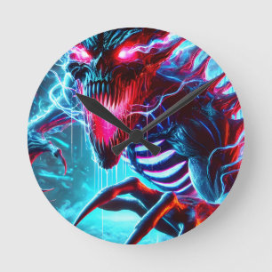 Neon Horror Monster Gloeiende Ogen Cyberpunk Donke Ronde Klok