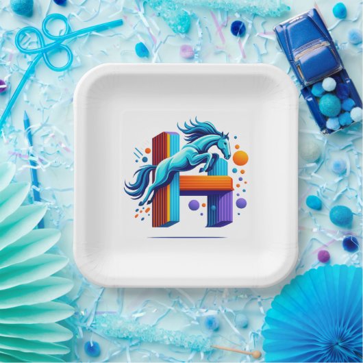 Neon Horse Jump Over H Letter Papieren Bordje (Feest)