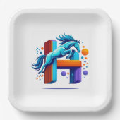 Neon Horse Jump Over H Letter Papieren Bordje (Voorkant)