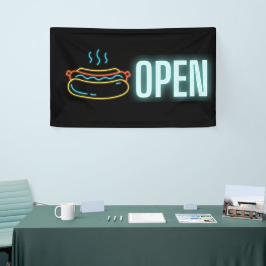 Neon Hot Dog Open Indoor Vinyl Banner (Beurs)