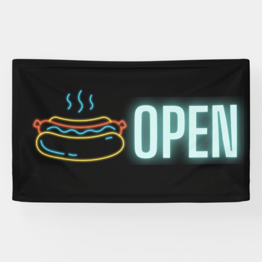 Neon Hot Dog Open Indoor Vinyl Banner (Horizontaal)