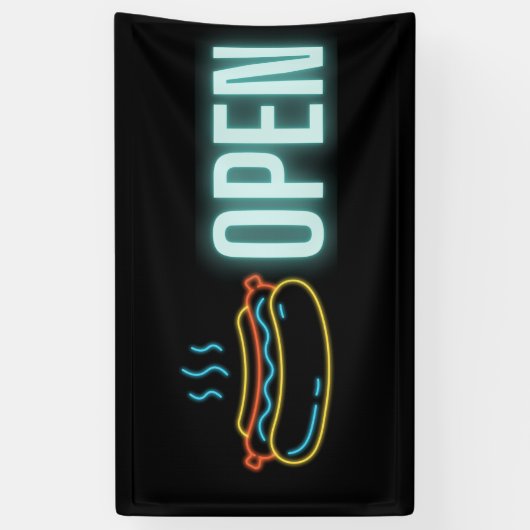 Neon Hot Dog Open Indoor Vinyl Banner (Verticaal)