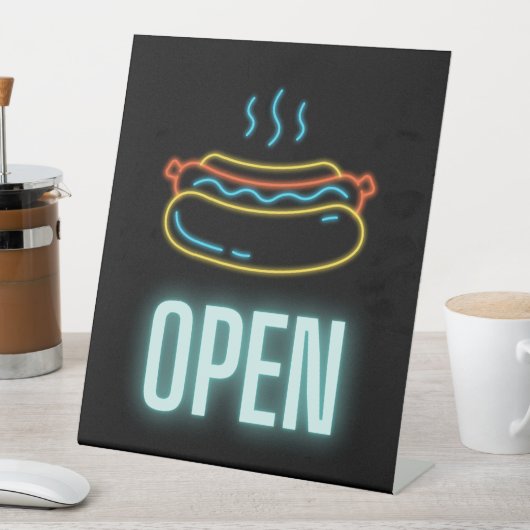 Neon Hot Dog Open Pedestal Sign Reclamebord Met Voetstuk (Insitu)