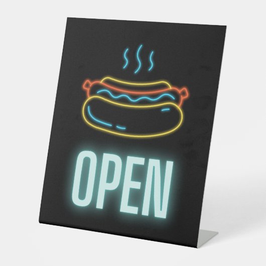 Neon Hot Dog Open Pedestal Sign Reclamebord Met Voetstuk (Voorkant)