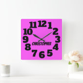 Neon Hot Pink Big Numbers Vierkante Klok (Huis)