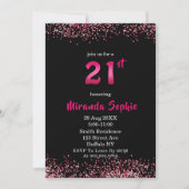 Neon Hot Pink Glitter 21e verjaardag Uitnodigingen (Voorkant)