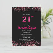 Neon Hot Pink Glitter 21e verjaardag Uitnodigingen (Staand voorkant)