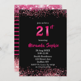Neon Hot Pink Glitter 21e verjaardag Uitnodigingen