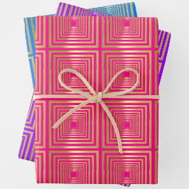 Neon hot roze blauw lila goud Wrapping Paper Set