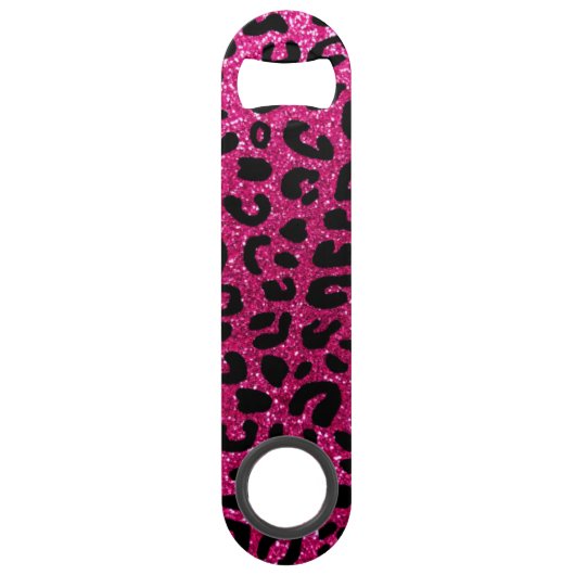 Neon hot roze cheetah print speed flessenopener (Voorkant)