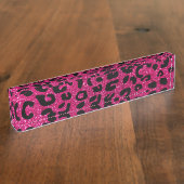 Neon hot roze cheetah printpatroon naambordje (Zijkant)