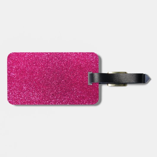 Neon hot roze glitter bagagelabel (Achterkant horizontaal)