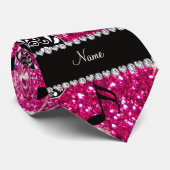 Neon hot roze glitter muzieknoten suikerschedels stropdas (Opgerold)