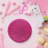 Neon hot roze glitter papieren bordje (Feest)