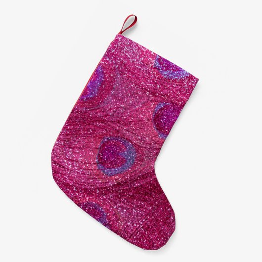neon hot-roze glitter peace-veren kleine kerstsok (Voorkant (Hangend))