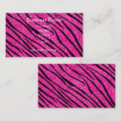 Neon hot roze glitter zebra stripes visitekaartje (Voorkant / Achterkant)