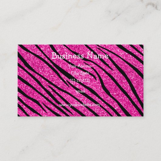 Neon hot roze glitter zebra stripes visitekaartje (Voorkant)