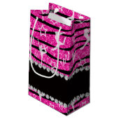 Neon hot roze gymnastiek glitter zebra stripes klein cadeauzakje (Achterkant Gekanteld)