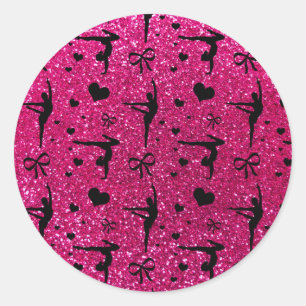 Neon hot roze gymnastiek glitterpatroon ronde sticker