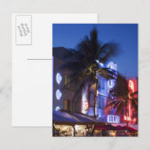 Neon hotel 's nachts, Ocean Drive, South Miami Bea Briefkaart (Voorkant / Achterkant)