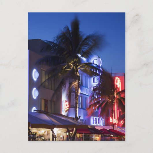 Neon hotel 's nachts, Ocean Drive, South Miami Bea Briefkaart (Voorkant)