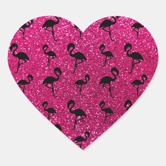 Neon hotroze glitter flamingos hart sticker (Voorkant)