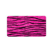 Neon hotroze glitter zebra strepen etiket (Voorkant)