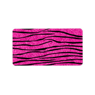 Neon hotroze glitter zebra strepen etiket