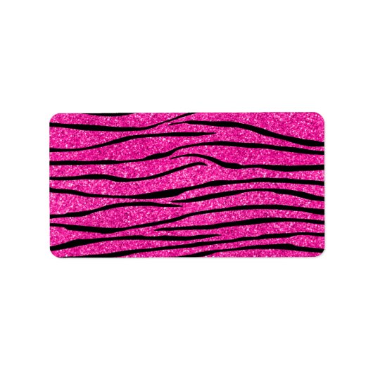 Neon hotroze glitter zebra strepen etiket (Voorkant)