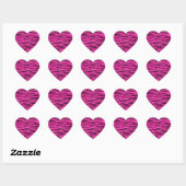 Neon hotroze glitter zebra strepen hart sticker (Vel)