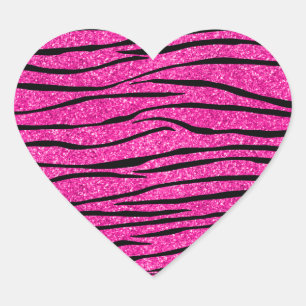 Neon hotroze glitter zebra strepen hart sticker