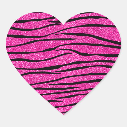 Neon hotroze glitter zebra strepen hart sticker (Voorkant)