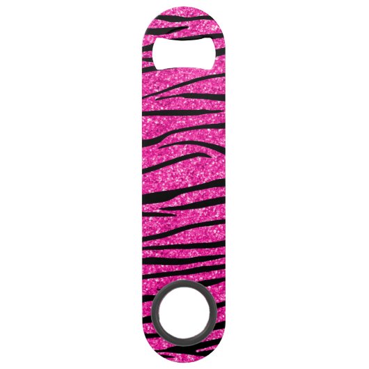 Neon hotroze glitter zebra strepen speed flessenopener (Voorkant)