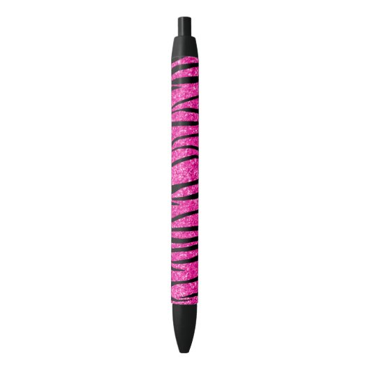 Neon hotroze glitter zebra strepen zwarte inkt pen (Voorkant Verticaal)
