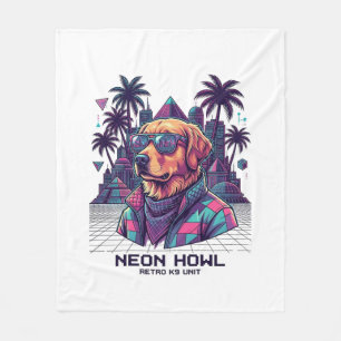 Neon Howl Retro K9 Unit Hond Zonnebril Palmboom_1 Fleece Deken