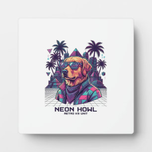 Neon Howl Retro K9 Unit Hond Zonnebril Palmboom_1 Fotoplaat