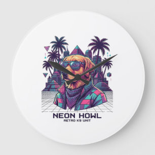 Neon Howl Retro K9 Unit Hond Zonnebril Palmboom_1 Grote Klok