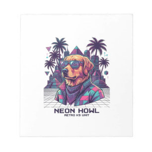 Neon Howl Retro K9 Unit Hond Zonnebril Palmboom_1 Notitieblok