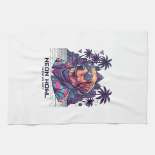 Neon Howl Retro K9 Unit Hond Zonnebril Palmboom_1 Theedoek