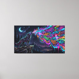 Neon Howl – Urban Wolf Energie Canvasprint Canvas Afdruk