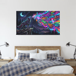 Neon Howl – Urban Wolf Energie Canvasprint Canvas Afdruk