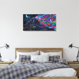 Neon Howl – Urban Wolf Energie Canvasprint Canvas Afdruk